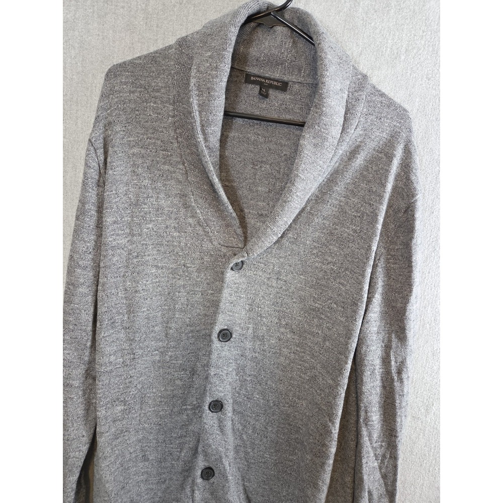 Banana Republic XL Cardigan Sweater Gray Shawl Collar Dad Grandpa Academia Work